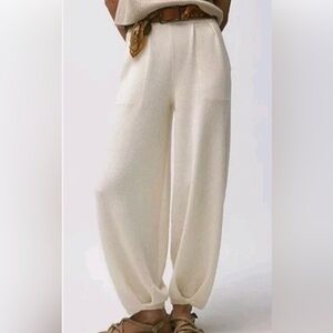 Free People Beach Freya Knit Barrel Leg Flowy Ivory Pants